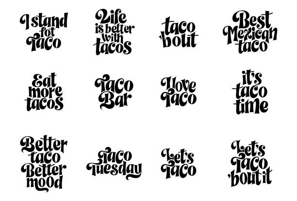 Taco phrase typography design. Funny quote hand drawn lettering. Food truck event stickers. Vector illustration Taco phrase typography design. Funny quote hand drawn lettering. Food truck event stickers. Vector illustration. taco-drawing stock illustrations