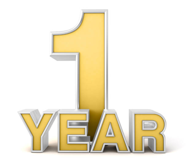 istock 1 year 3d isolated on white background. Celebrating 1st anniversary. Gold and silver metallic Number. 3D illustration. 1411947708