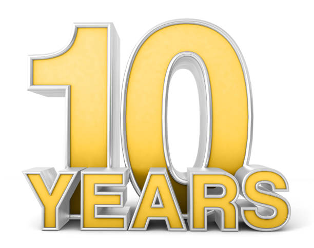 istock 10 years 3d isolated on white background. Celebrating 10th anniversary. Gold and silver metallic Number. 3D illustration. 1411947770