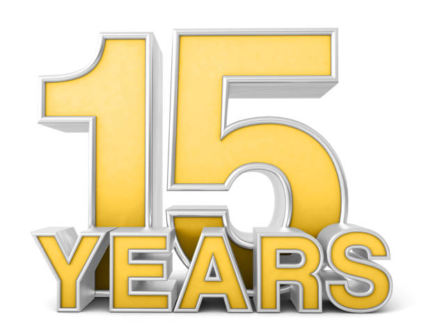 istock 15 years 3d isolated on white background. Celebrating 15th anniversary. Gold and silver metallic Number. 3D illustration. 1411947791