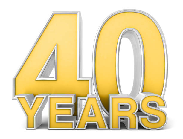 istock 40 years 3d isolated on white background. Celebrating 40th anniversary. Gold and silver metallic Number. 3D illustration. 1411947805