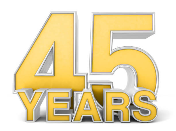 istock 45 years 3d isolated on white background. Celebrating 45th anniversary. Gold and silver metallic Number. 3D illustration. 1411947806
