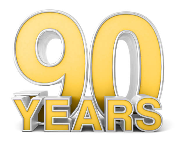 istock 90 years 3d isolated on white background. Celebrating 90th anniversary. Gold and silver metallic Number. 3D illustration. 1411947867