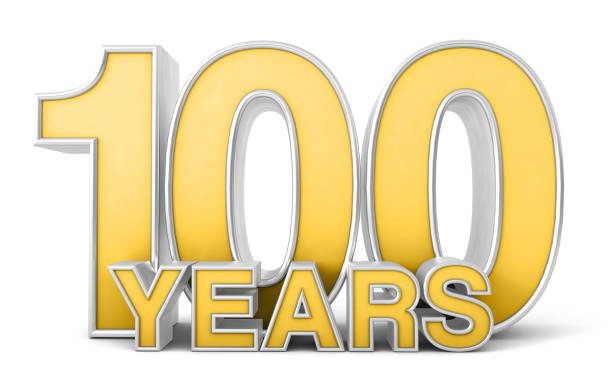 100 years 3d isolated on white background. Celebrating 100th anniversary. Gold and silver metallic Number. 3D illustration.