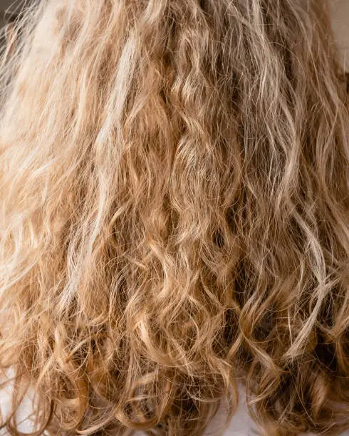 Close-up of curly blonde hair