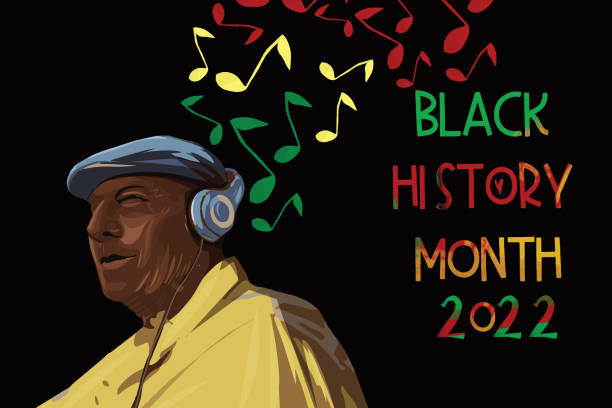 Black History Month African American man listening to music wearing late modern period stock illustrations