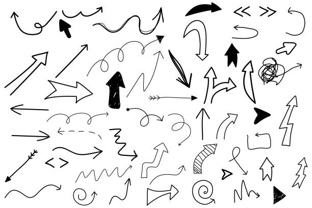 ilustrações de stock, clip art, desenhos animados e ícones de hand drawn arrow collection icons. vector illustration - arrow sign arrow sketch drawing