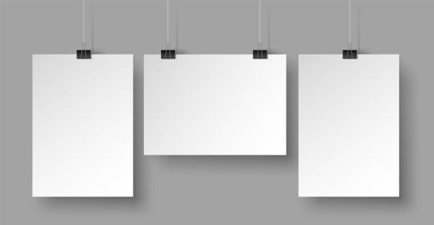 istock White affiche blank mockup. Clean isolated wallpaper, advertising hanging banner for presentation, posters and photo canvas. Vector illustration 1411953850