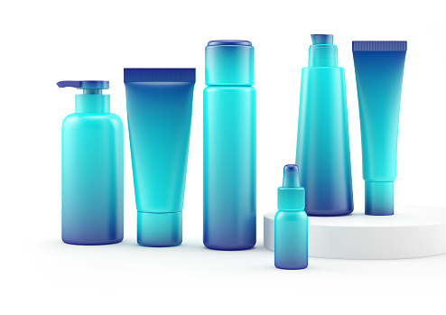 Cosmetics packaging mockup, blue indigo color isolated on white background