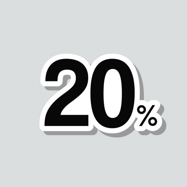20% - 20%. 회색 배경에 아이콘 스티커 - number 20 percentage sign sale savings stock illustrations