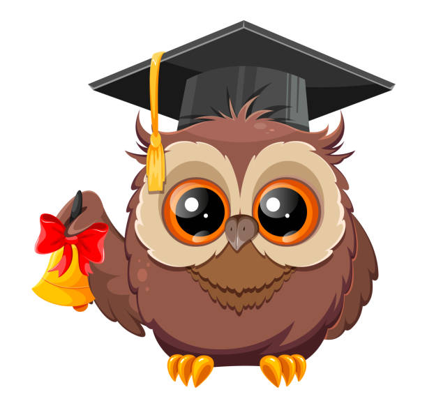 istock Wise owl in graduation cap. Cute cartoon owl 1411958592