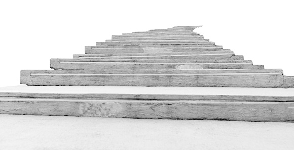 Black and white photograph of a concrete stair.