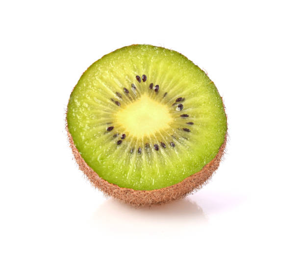 istock Slice of kiwi fruit on white background. 1411962426