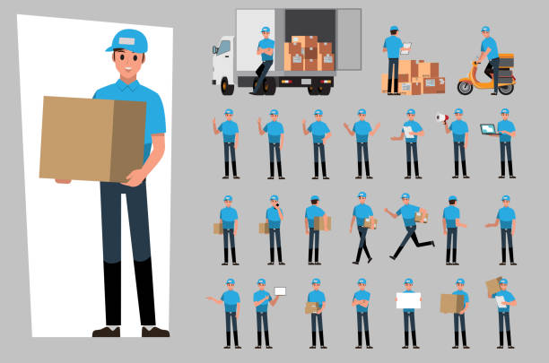 Delivery service man , Vector Cartoon Character set vector art illustration