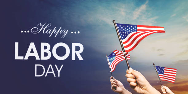 istock Hands hold American flag with happy labor day text 1411970928
