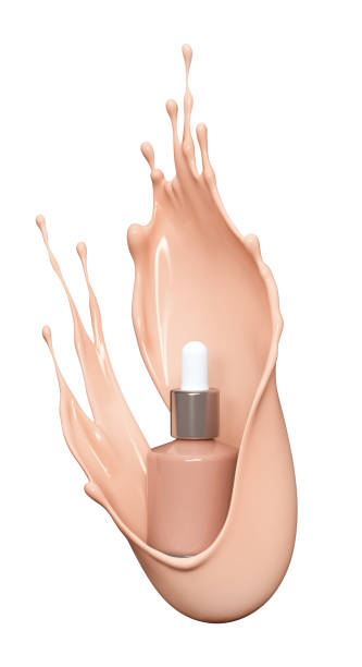 Blank cosmetics skincare product or packaging for mock up. Liquid makeup foundation bottle with cosmetic cream splash. Cosmetic product template. Dropper for branding in beige liquid splash. Blank label for branding. 3d rendering. producto o embalaje de cosméticos en blanco para el cuidado de la piel para maquetas. botella de base de maquillaje líquido con salpicadura de crema cosmética. plantilla de producto cosmético. gotero para la marca de salpicaduras líquidas. etiqueta en