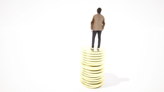 Man stand on gold coins Business success Financial economy growth concept 4k