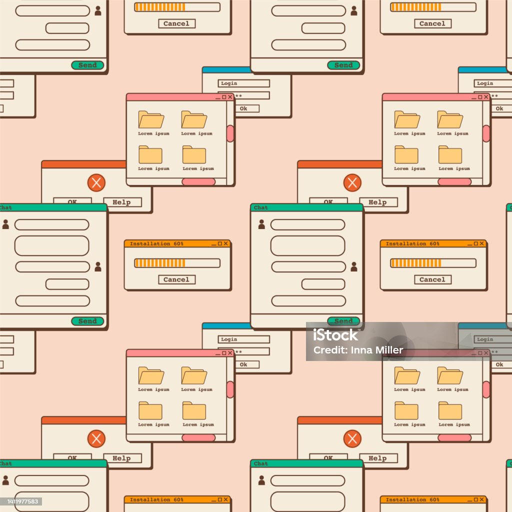Old Computer Aesthetic Seamless Pattern Retro Screen Panel With User ...
