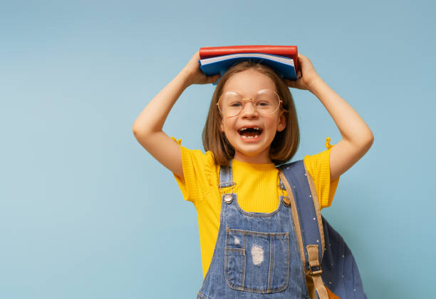 girl is ready to back to school stock photo