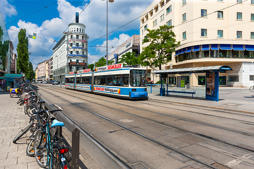 Munich, Germany - July 3, 2011 : Tram running on dedicated tram lines