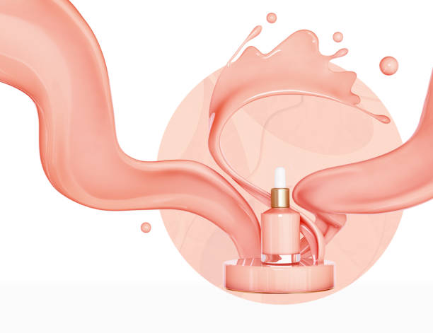 istock Make up liquid foundation cream cosmetics bottle on splashing cosmetic liquid, advertising. 3d rendering; 1411980121