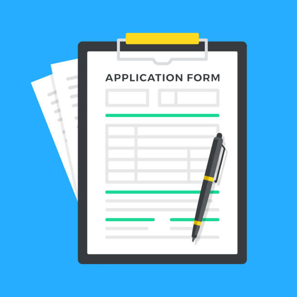 Application form. Clipboard with form document and pen. Vector illustration Application form. Clipboard with form document and pen. Vector illustration enrollment stock illustrations