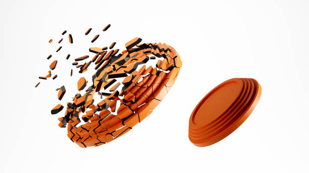 Shattered  clay shooting target on white background, 3d illustration