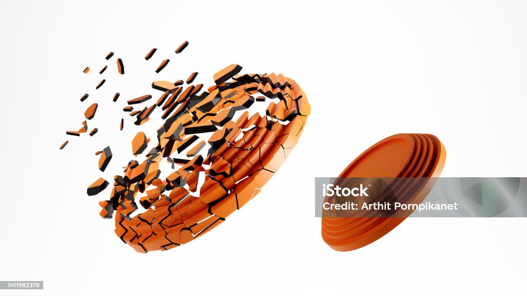 Shattered  clay shooting target on white background, 3d illustration Skeet Shooting Stock Photo