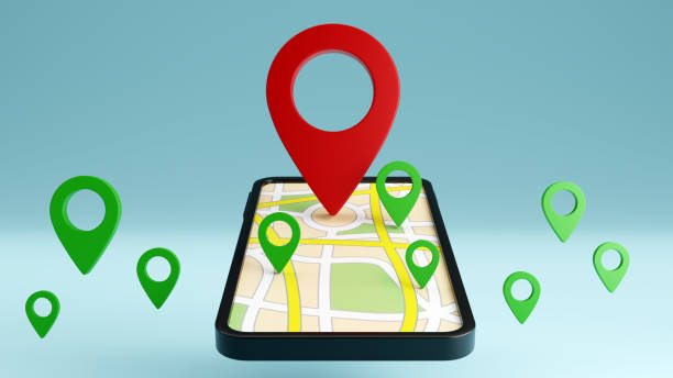 istock Red and Green navigator pin checking with a map on smartphone background, 3d rendering illustration 1411982775