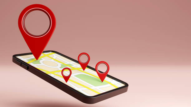 istock Red navigator pin checking with a map on smartphone background, 3d rendering illustration 1411982823