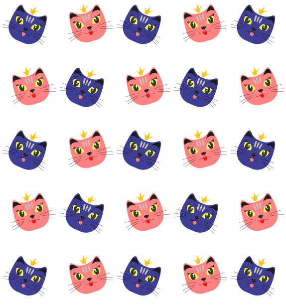istock Hand drawn cute heads of pink and blue cats pattern seamless vector illustration 1411984129