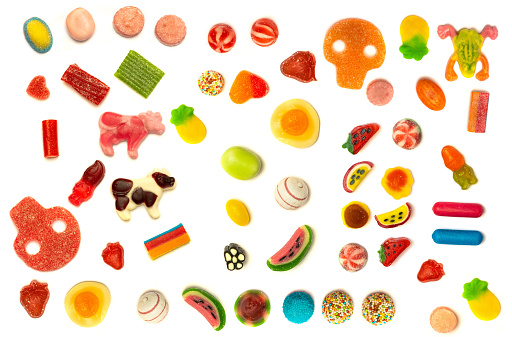 gummies in different shapes isolated on white background