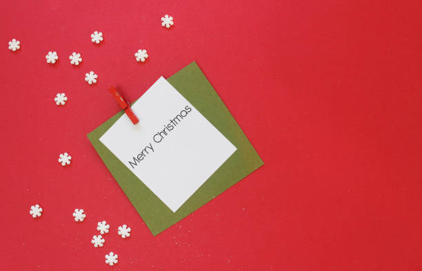 Christmas red background with christmas decoration, top view, mock up