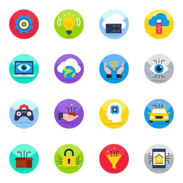 Vector illustration of Pack of Technology Flat Icons