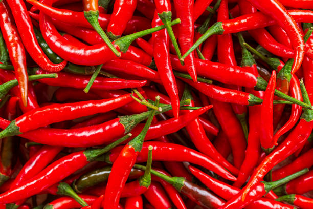 istock macro red chili,Red chili pepper background,Red hot chili peppers pattern Chili texture background. Close up landscape background of hot chili peppers. Roadside vegetable market. Red chili group. 1411988574