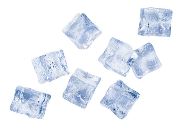istock Ice cubes are flying on a white background. 1411988687