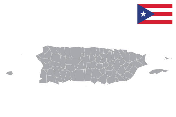 karte und flagge von puerto rico - puerto rico map vector road stock-grafiken, -clipart, -cartoons und -symbole