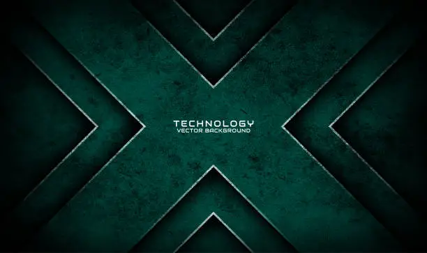 Vector illustration of 3D green techno abstract background overlap layer on dark space with x shape effect decoration. Graphic design element dirty style concept for banner, flyer, card, brochure cover, or landing page