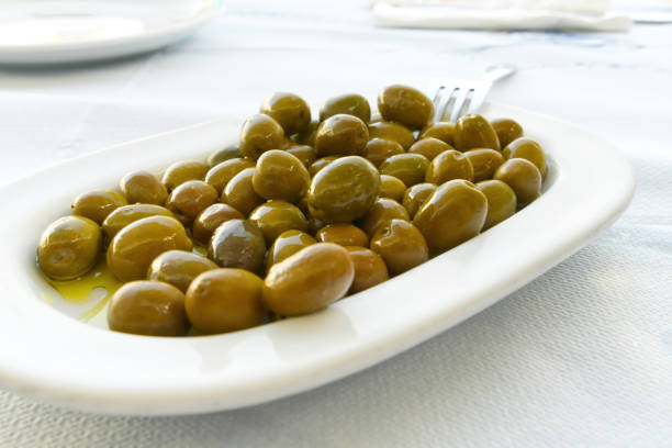 green olives in a greece restaurant. close up