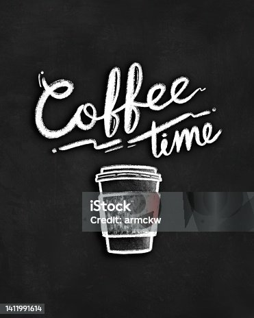 istock coffee typography and a cup of coffee on chalkboard 1411991614