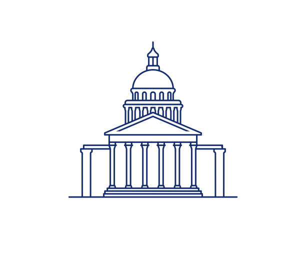illustrazioni stock, clip art, cartoni animati e icone di tendenza di edificio del pantheon a parigi, francia linea icona design. facciata di un edificio storico nella città di parigi illustrazione lineare. monumenti famosi in francia line art - tempio immagine