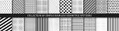 istock Collection of vector geometric seamless patterns. Simple striped and dotted textures - repeatable backgrounds. Black and white unusual design, minimalistic textile prints 1411993838
