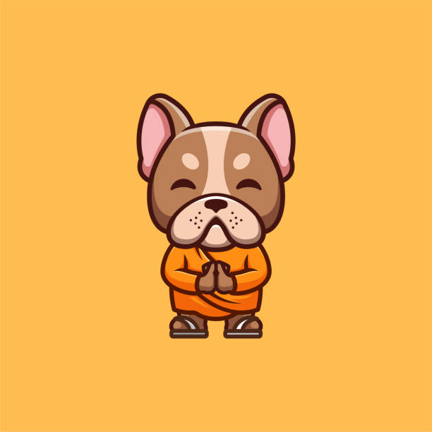 French Bulldog Monk Cute Creative Kawaii French Bulldog Monk Cute Creative Kawaii Cartoon Mascot chinese temple dog stock illustrations