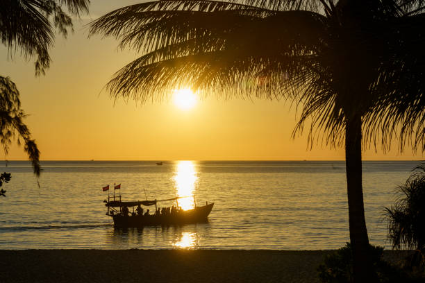 Beautiful orange and purple sunset in Cancún