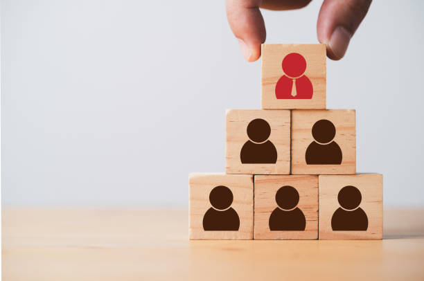 istock Hand hold management icon stack on to staff icon for Human development recruitment business concept. 1411997696