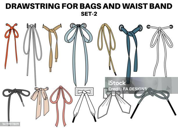 Drawstring Cord Flat Sketch Vector Illustrator. Set of Draw String with  Aglets for Waist Band, Bags, Shoes, Jackets, Shorts, Pants Stock Vector -  Illustration of aglet, drawstring: 253130092