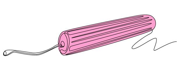 розовый тампон в одну линию на белом фоне. гигиенические средства для женщин в критические дни. стоковое векторное изображение. - cotton swab white background nobody hygiene stock illustrations