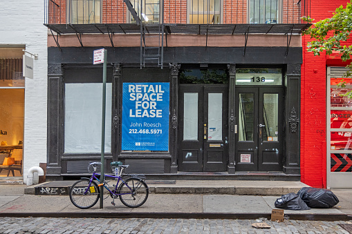Empty shop for lease in Wooster Street in the Soho district in central Manhattan, New York