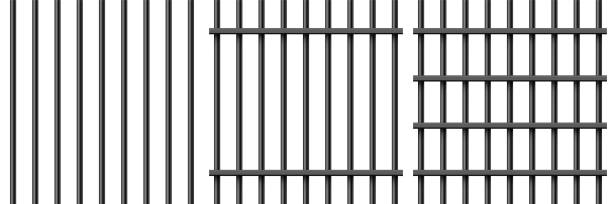 istock Black realistic metal prison bars isolated on white background. Detailed jail cage, prison iron fence. Criminal background mockup. Creative vector illustration. 1412000081