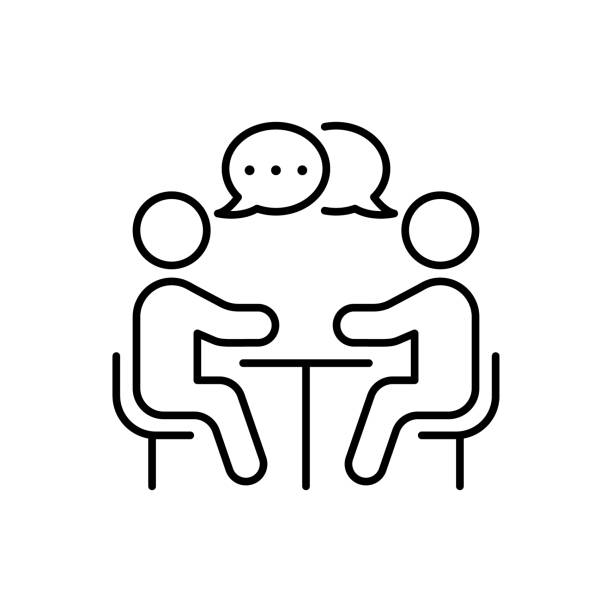 Human Resource Manage Line Icon. Job Interview Meeting Linear Pictogram. Recruitment Find Work Career Communication Outline Icon. Employer Hire Employee. Editable Stroke. Isolated Vector Illustration Human Resource Manage Line Icon. Job Interview Meeting Linear Pictogram. Recruitment Find Work Career Communication Outline Icon. Employer Hire Employee. Editable Stroke. Isolated Vector Illustration. interviewing stock illustrations